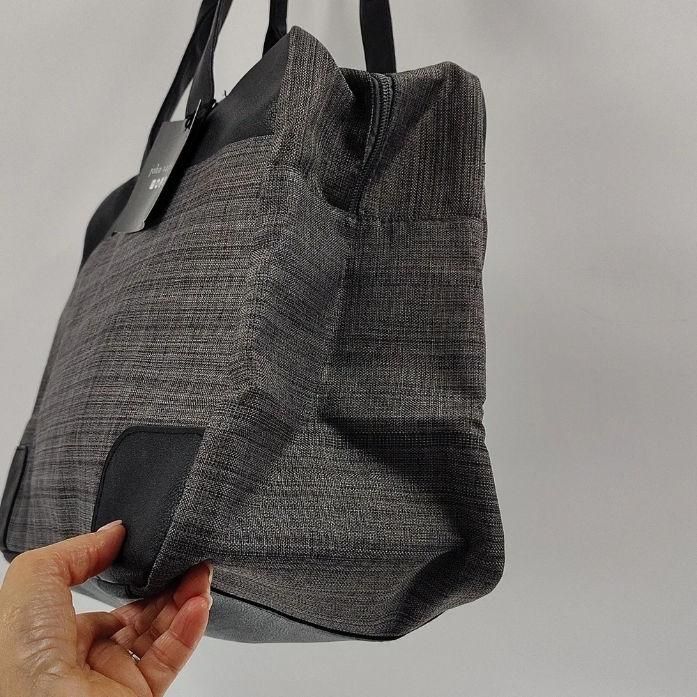 New John Varvatos Duffel Travel Weekend Bag Black Gray Zip Top Double Handles